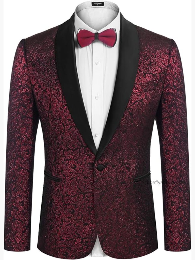 Men's Slim Fit Floral Tuxedo Jacket Jacquard Blazer Wedding Prom Formal